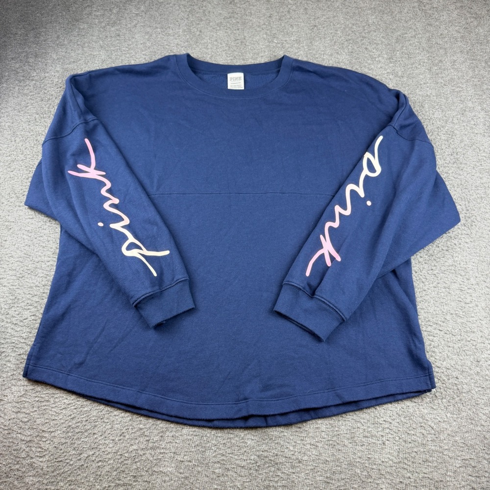 Victoria's Secret PINK Sweatshirt Women's XL Blue Long Sleeve Graphic Pullover